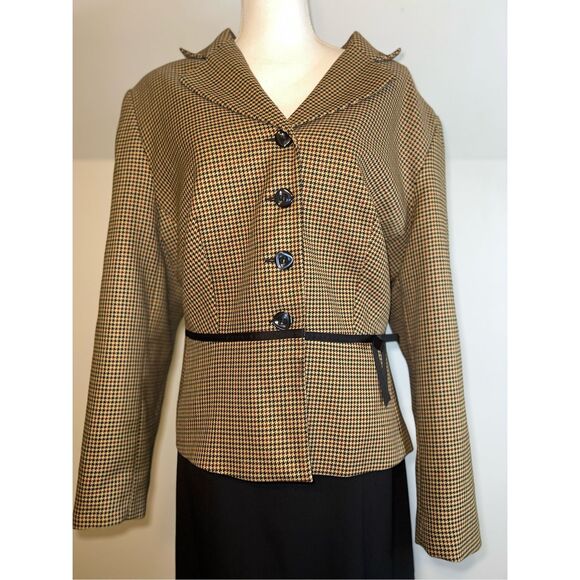 Women’s Tan & Black Bow Waist Button Blazer Dainty 20W - Picture 1 of 8